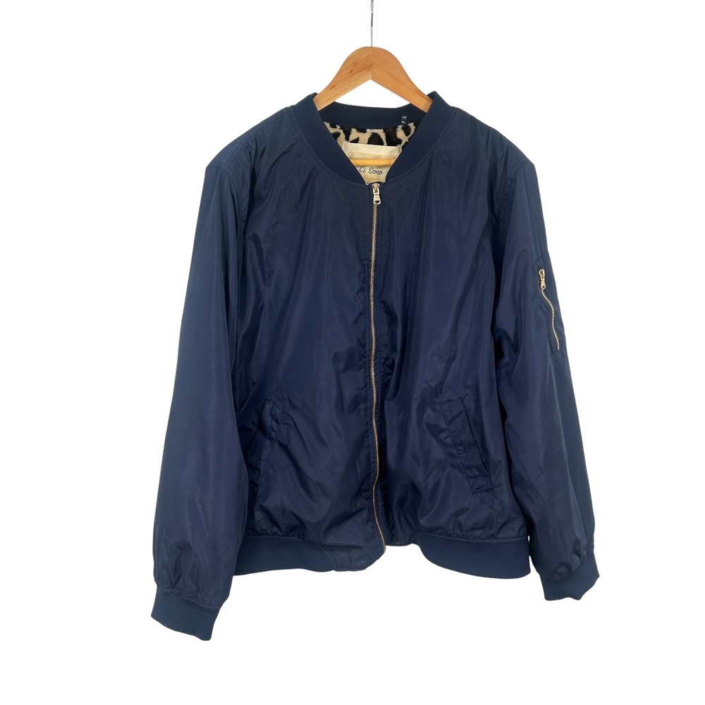 Ci Sono Original Navy Blue Faux Fur Leopard Lined Bomber Jacket 3X